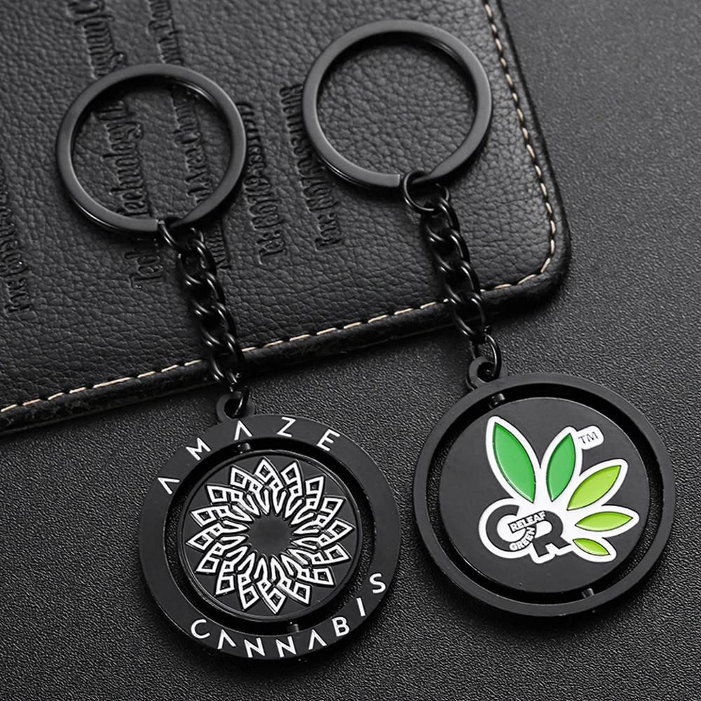 Customised Logo Keychains Designer 2D 3D Metal Key Chain 360 Degree Rotating Spinning Lion Anniversary Keyring Custom Keychain