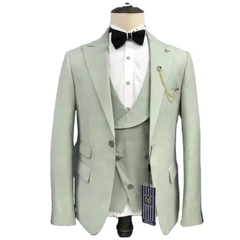 Classic business slim fit men suit Groom Tuxudo Wedding Suit Best Man Formal 3 Pieces Set Blazer+Vest+Pants+Bow Tie