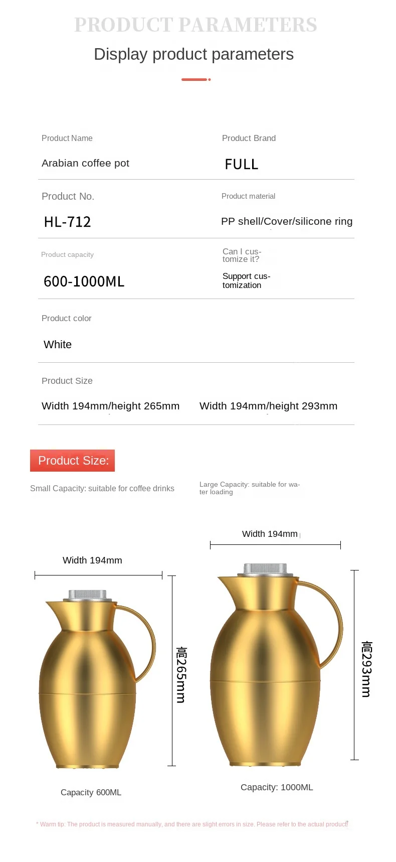 Custom Arabic Gold Coffee Vacuum Flasks With Crown Spout And Lid Glass