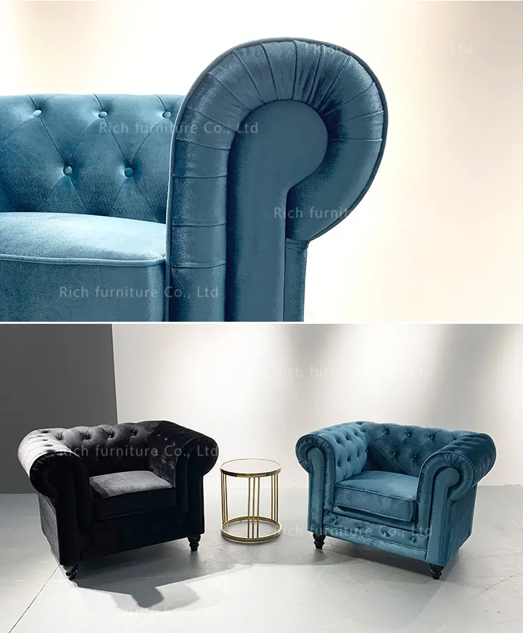 Modern Chesterfield Sofa Set - Blue Velvet Tufted 3 Seater for Stylish ...