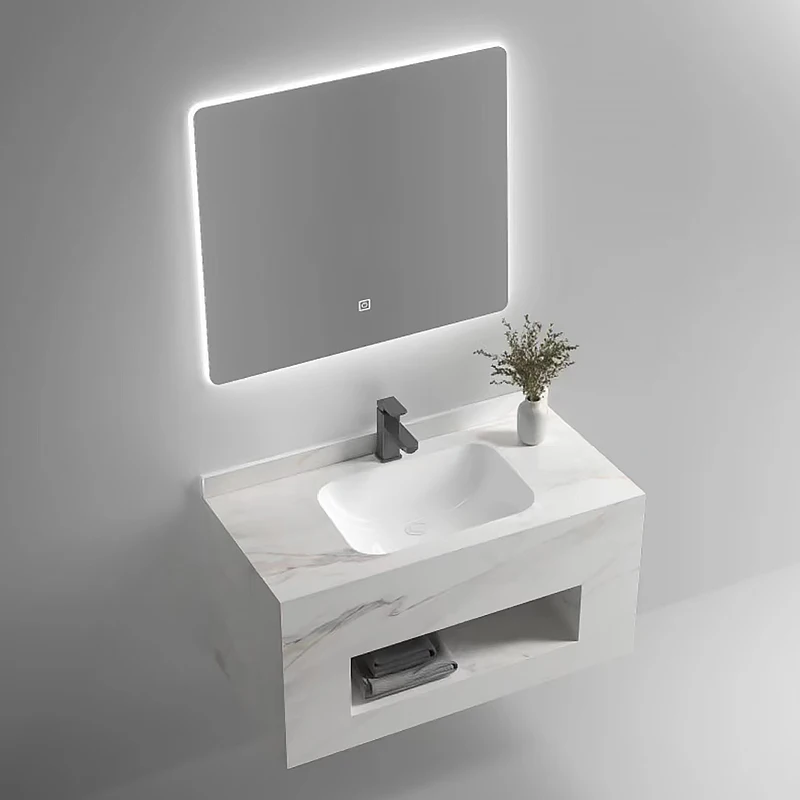 Factory Customized 150cm Countertop Double Sink Rock Broad Slate Wash Basin Sinks Bathroom Cabinet Vanities