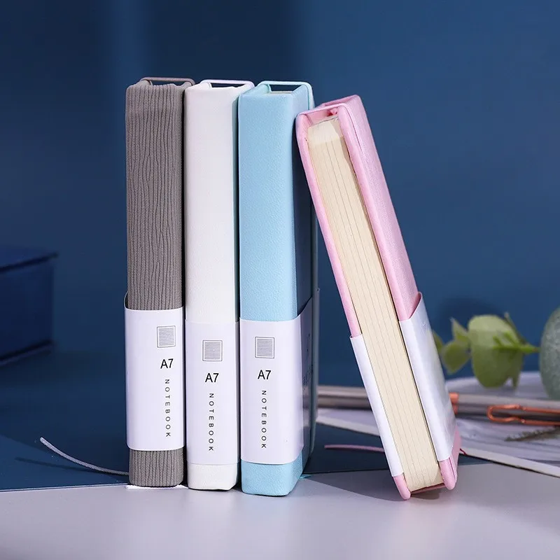 A7 Solid Color Leather Notebook Mini Pocket Portable Journal Notepad Dairy Notebook with Elastic Band