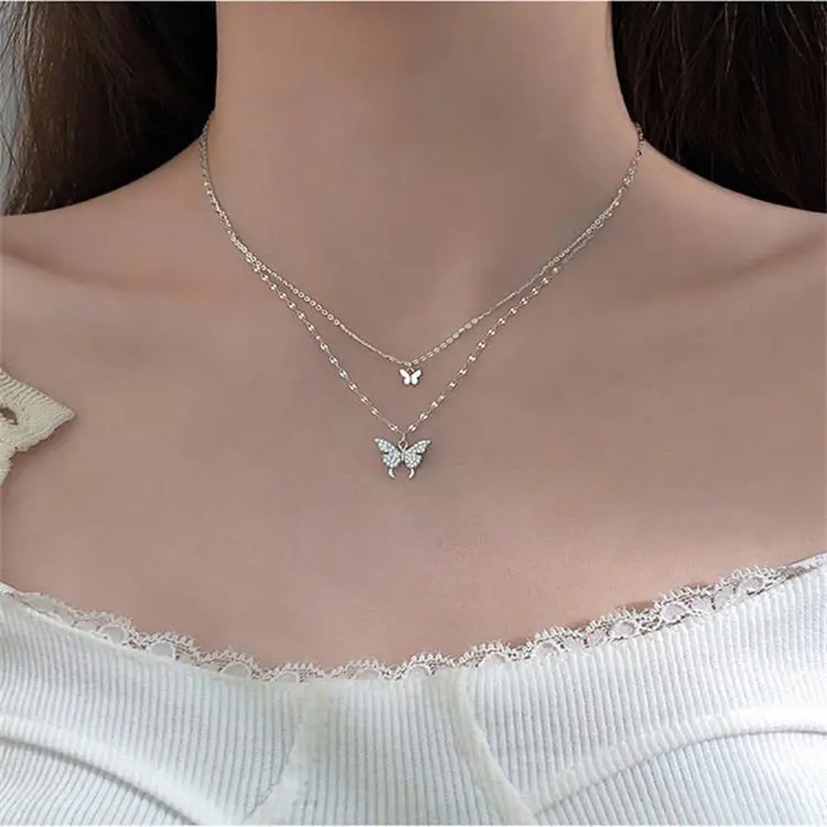 silver double pendant necklace