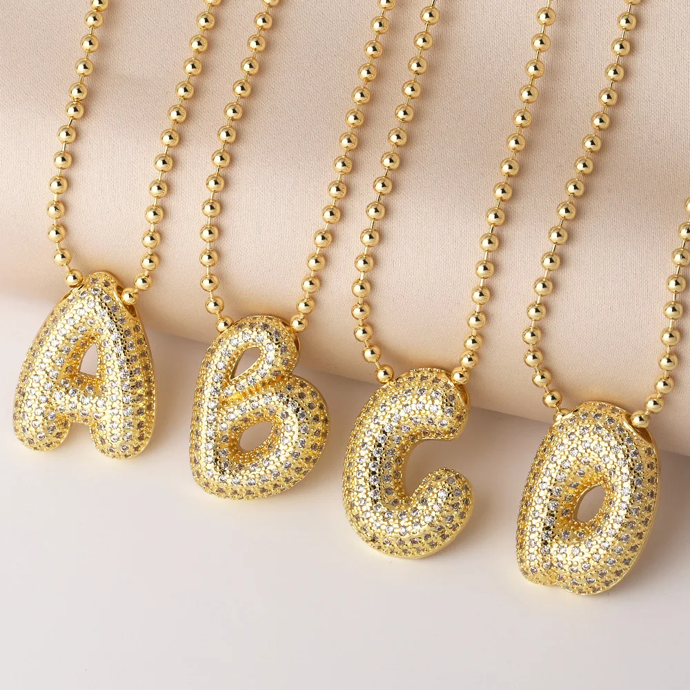 Wholesale Thick Initial Name Bubble Alphabet Pendant Necklaces Chunky ...