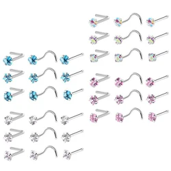HOVANCI gold nose ring nose stud 5 L Shape Screw Surgical Stainless Steel Flower Star Studs Nose Piercings Set