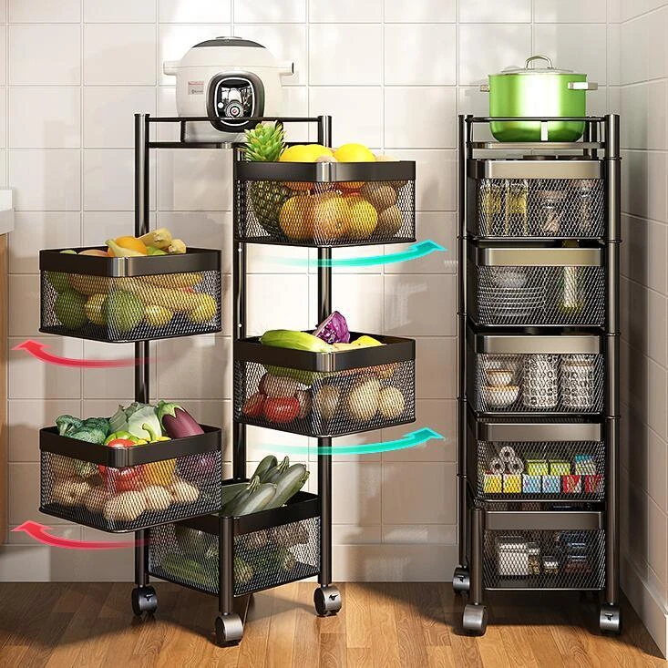 Floor Type Multi Layer Corner Rack Vegetable Basket Storage Rack Multi  Function Kitchen Rotating Storage Rack for Kitchen