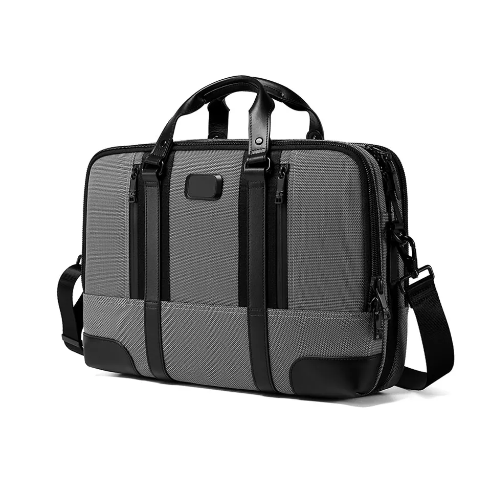Custom Logo 14L Volume Fit 16 Inch Laptop Genuine Leather Decoration Luxury Ballistic Nylon Office Bag for Men