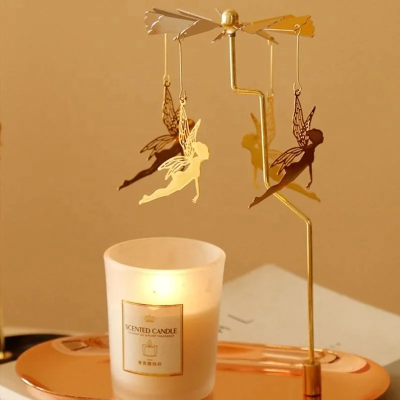 Factory Supply Customize Romantic Heat Rotating Spinning Metal Tealight Carousel Candle Holder