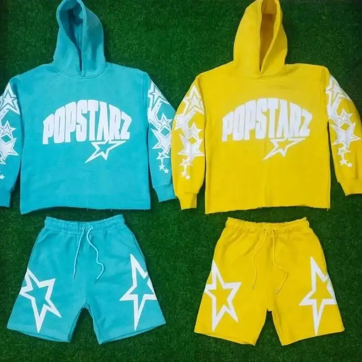 DCY Trendy Hoodie Star Pullover Hoodie Set Yellow Bright Hoodie Shorts Set Pullo