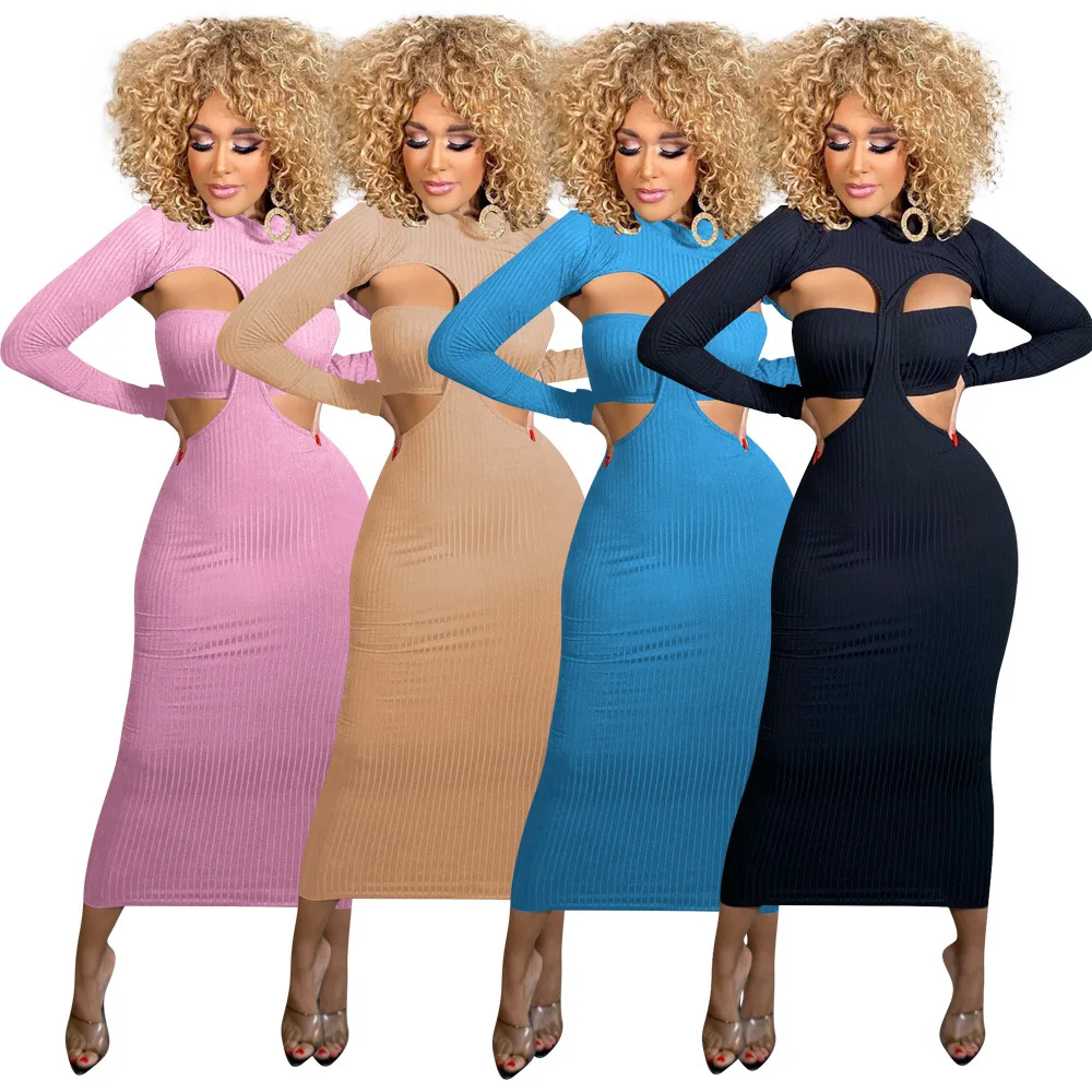 Las Mujeres De Color Sólido Vestido De Corte Trajes De Dos Piezas Conjuntos  Vestidos Sexy Sexy De Manga Larga Bonito Lindo Lápiz Vestido De Estilo -  Buy Las Mujeres De Color Sólido