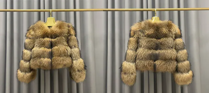 Winter Women's Warm Real Fur Coat Short Casual Long Sleeve Natural Color Raccoon Fur Coat_voghion.com