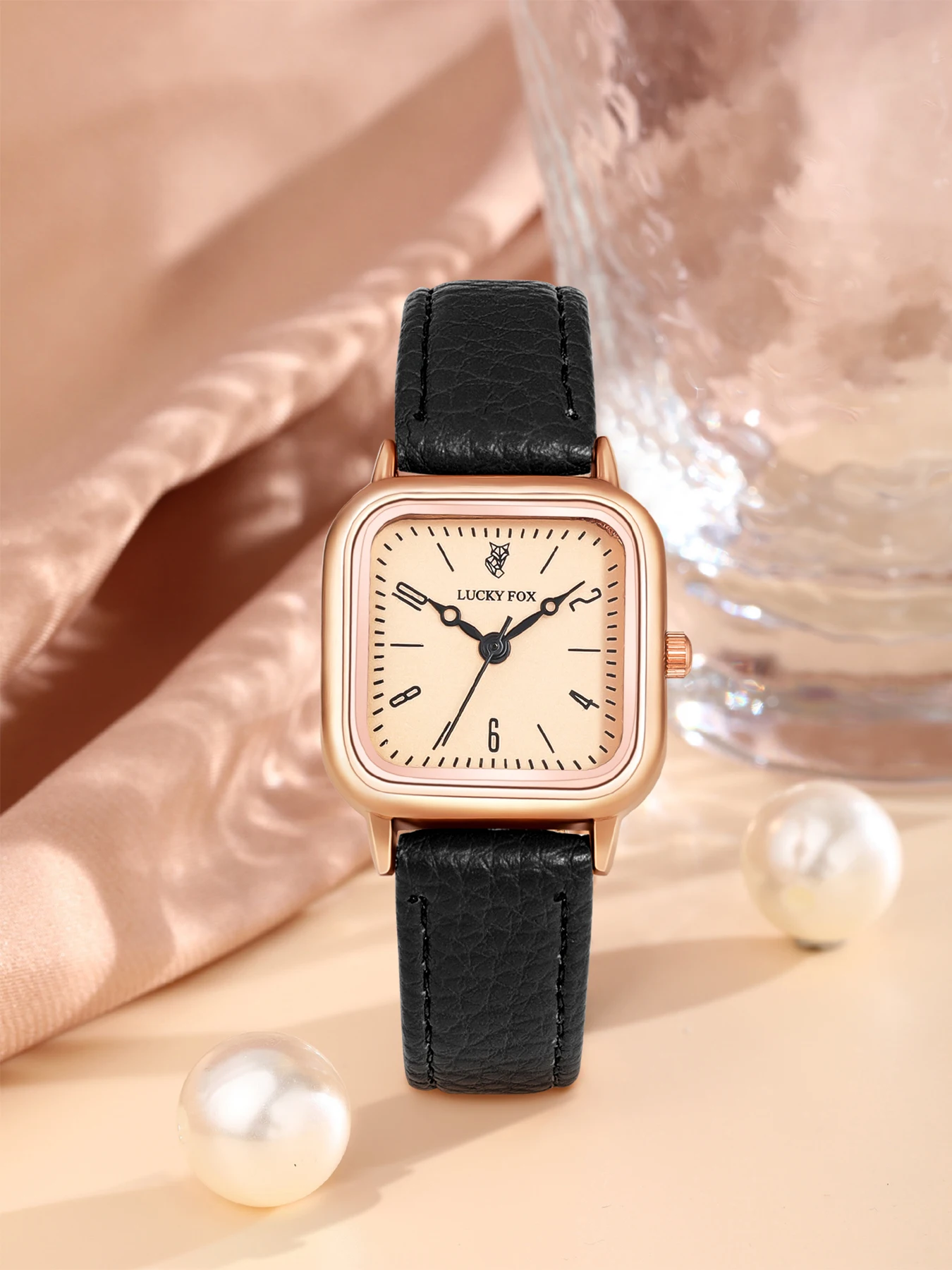 Simple Square Rose Gold Table Pan Quartz Watch for Women
