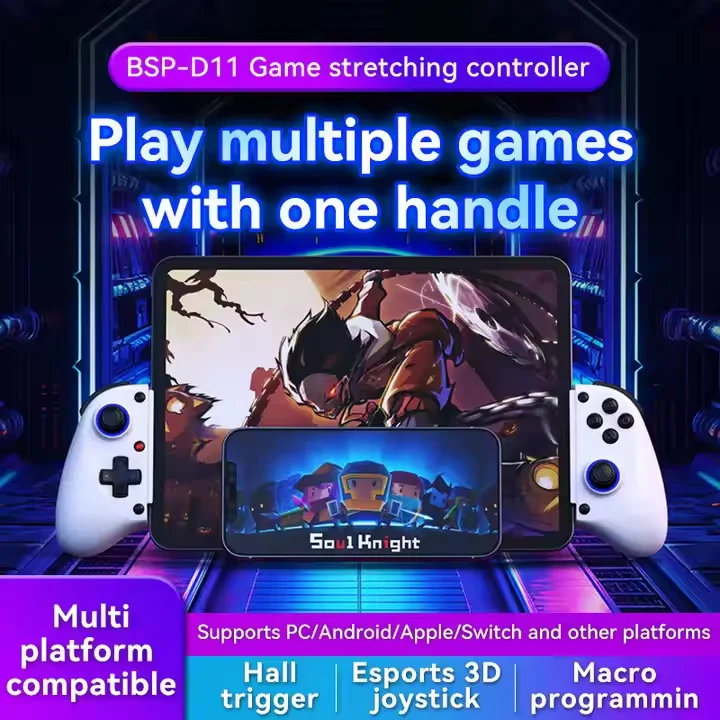 Mobile Gaming D11 Stretch Game Controller Gamepad Hall Trigger for Switch PC Android IOS BT Gaming Controller for Mobile Phone