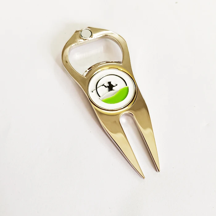 Customized Golf Cleaner Multi Functional Grass Ball Pit Repair Tool with Ball Marking Green Fork Bottle Opener