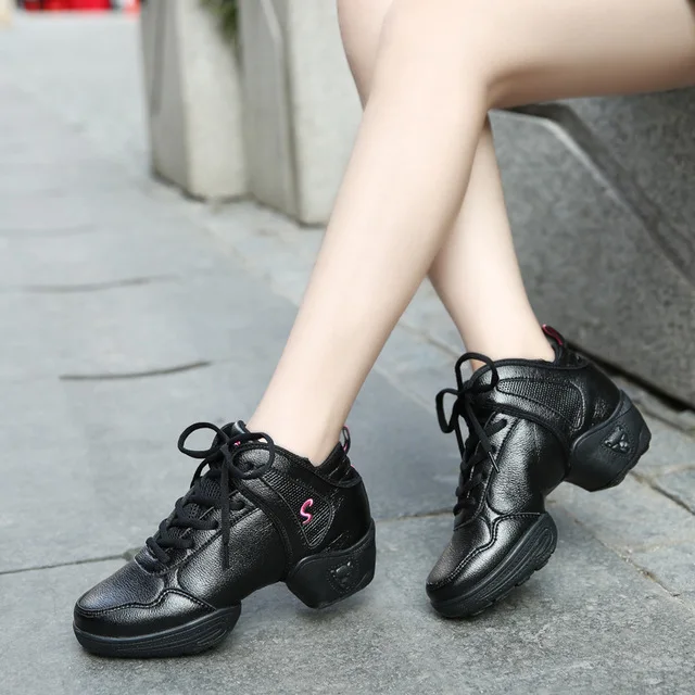 Новая модель мягкие черные кроссовки для взрослых современные женские Танцевальные Кроссовки с квадратной линией джазовые танцевальные туфли