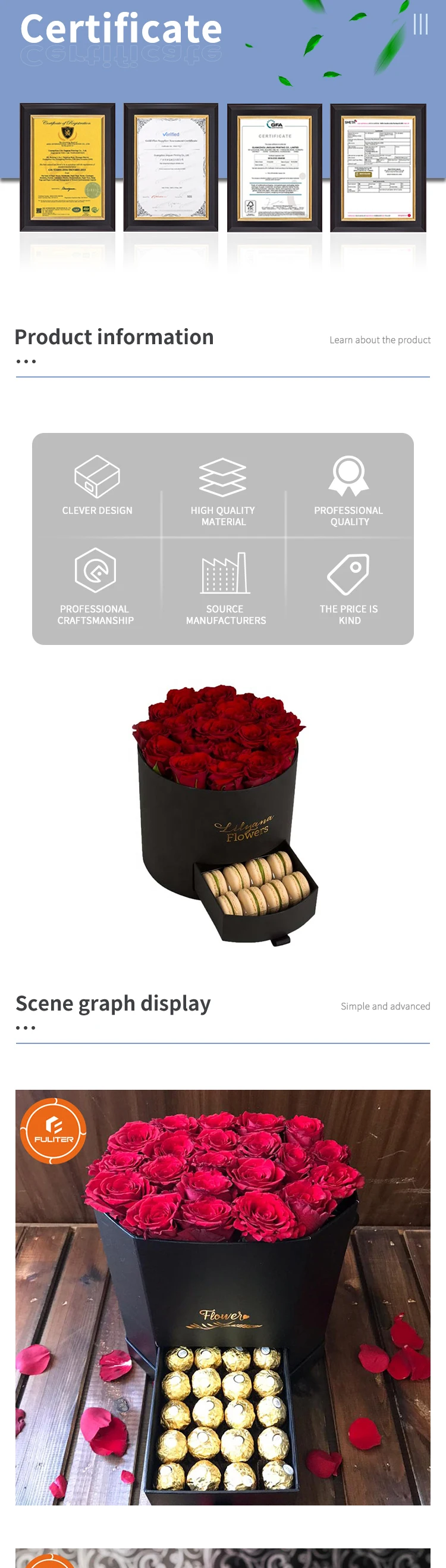 Luxury Flower Arrangement Box With Drawers Chocolate Bouquet Box Flower