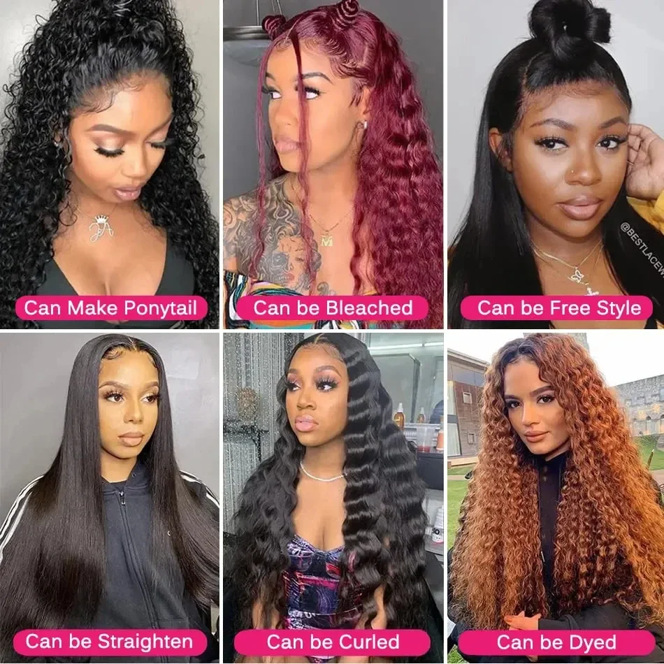 200 Density Curly Lace Frontal Wig 30 40 Inch 13x4 Lace Front Human Hair Wig Brazilian Water Deep Wave Wigs_voghion.com