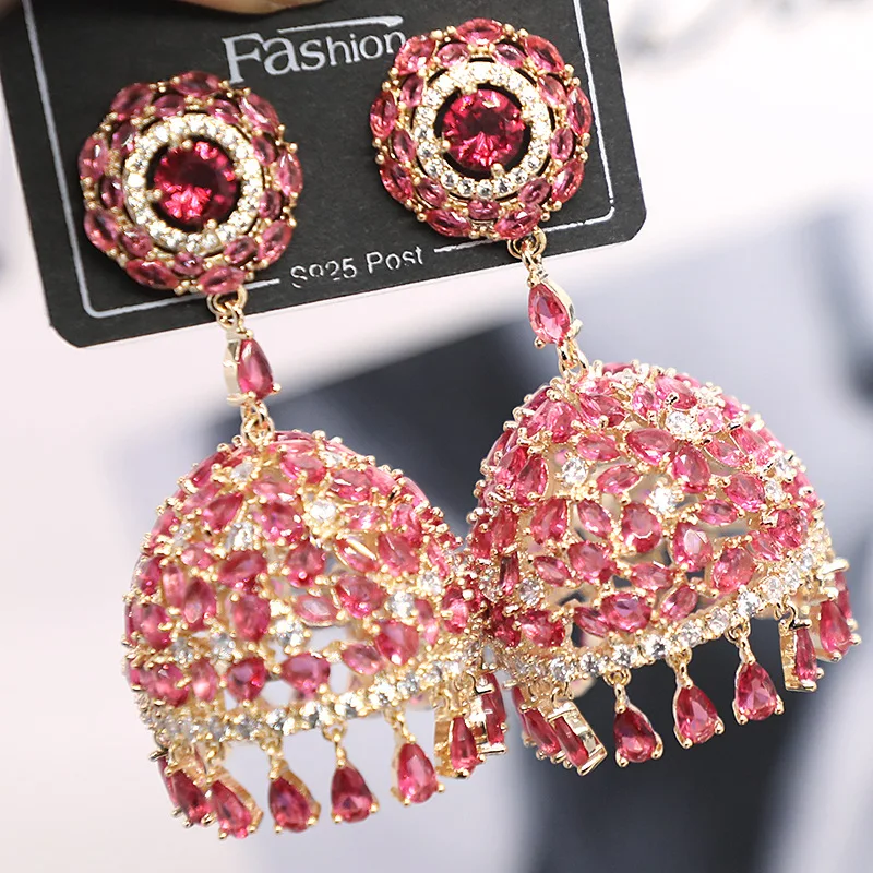 Ethnic Jhumka Drop Earrings For Women - Gold Afghan Boho Tassel Earrings With Bells & Pearls - View #11