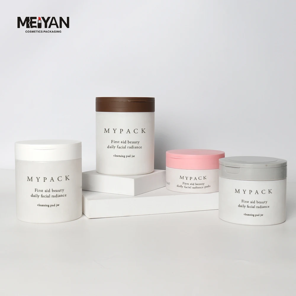 MYPACK Custom 200ml 250ml 350ml 450ml Frosted Matt Plastic Makeup Cleansing Toner Cotton Pads Jar Flip Cap with Tweezer