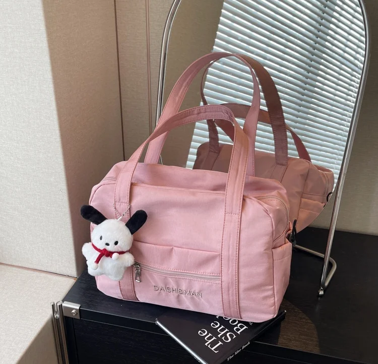 DICHOS Good Quality Promotional Nylon Women Tote Bag Large Capacity Travel Storage Bag Shoulder Bag with Cute Puppy Pendant