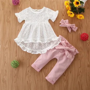 ins Children's clothing summer fashionable girls suit hollow out irregular top + Fashionable trousers