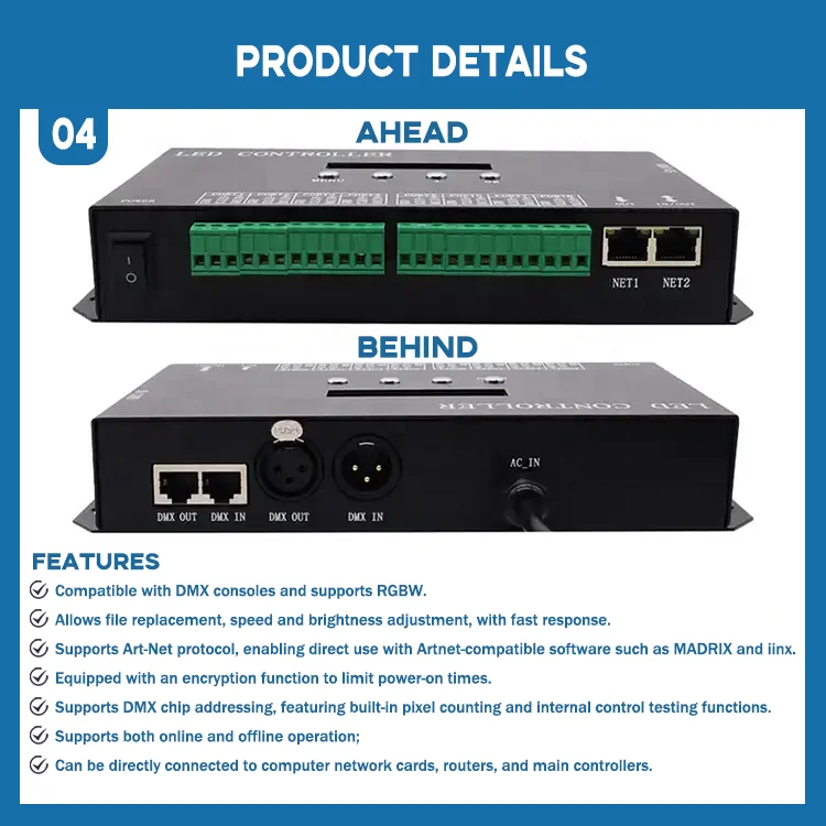 product top sales 8 channel rgb ic pixel dmx sd card constant voltage h807sa led controller for led strips-6