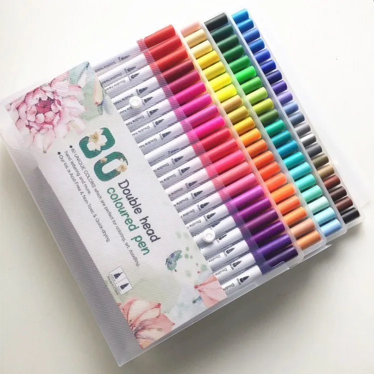 100 Colors Dual Tips Water Erasable Marker Pens Art Markers for Kids Highlighter Pen With Carrying Case for Drawing Art Pen Set