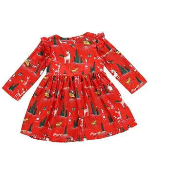 Christmas red clothing children party dresses long sleeve vintage kids clothing children clothes boutique