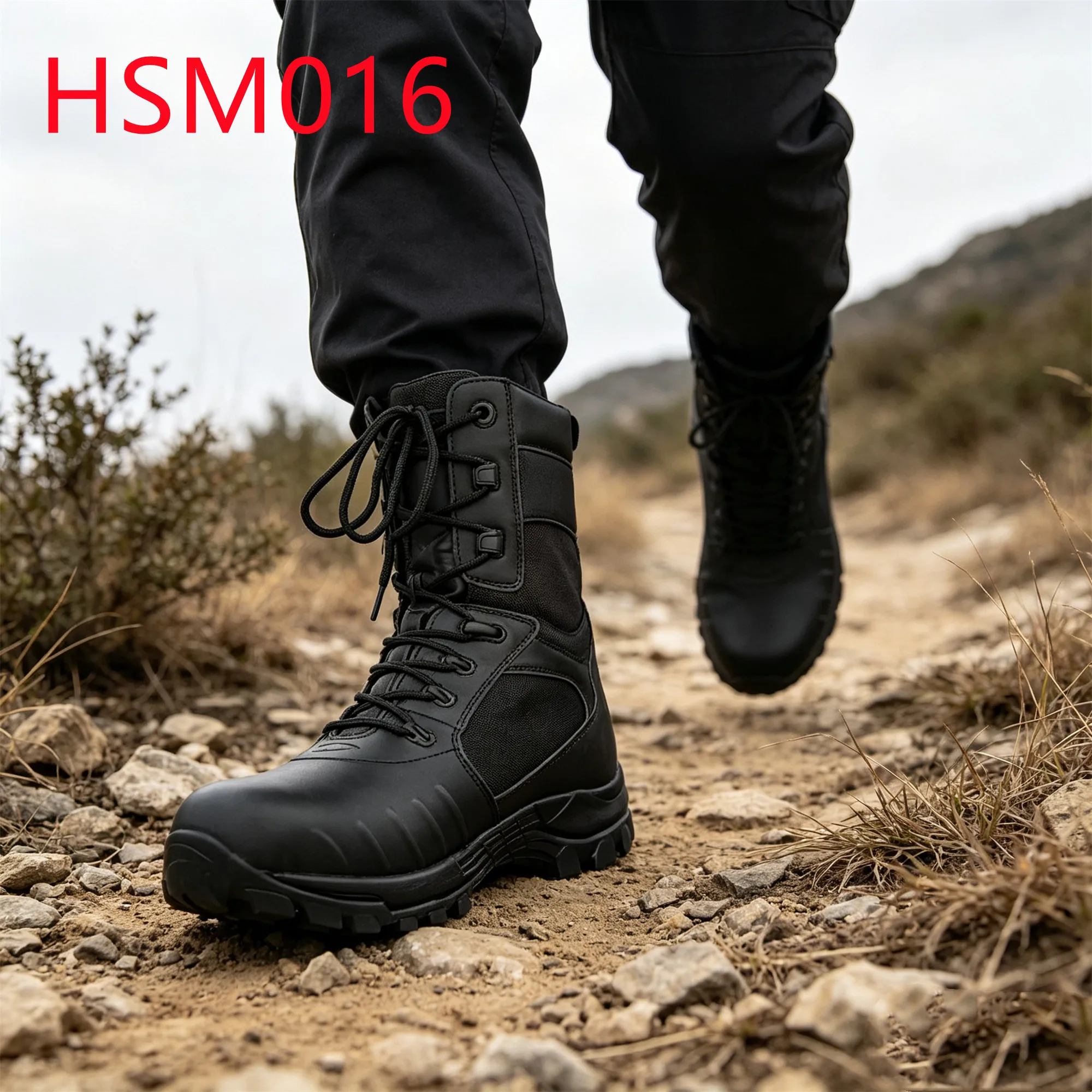 HY,Team Drill Support System Hua Singh Men Leather Boots Anti-puncture Sole Retail Combat Boots with Waterproof Sock HSM016