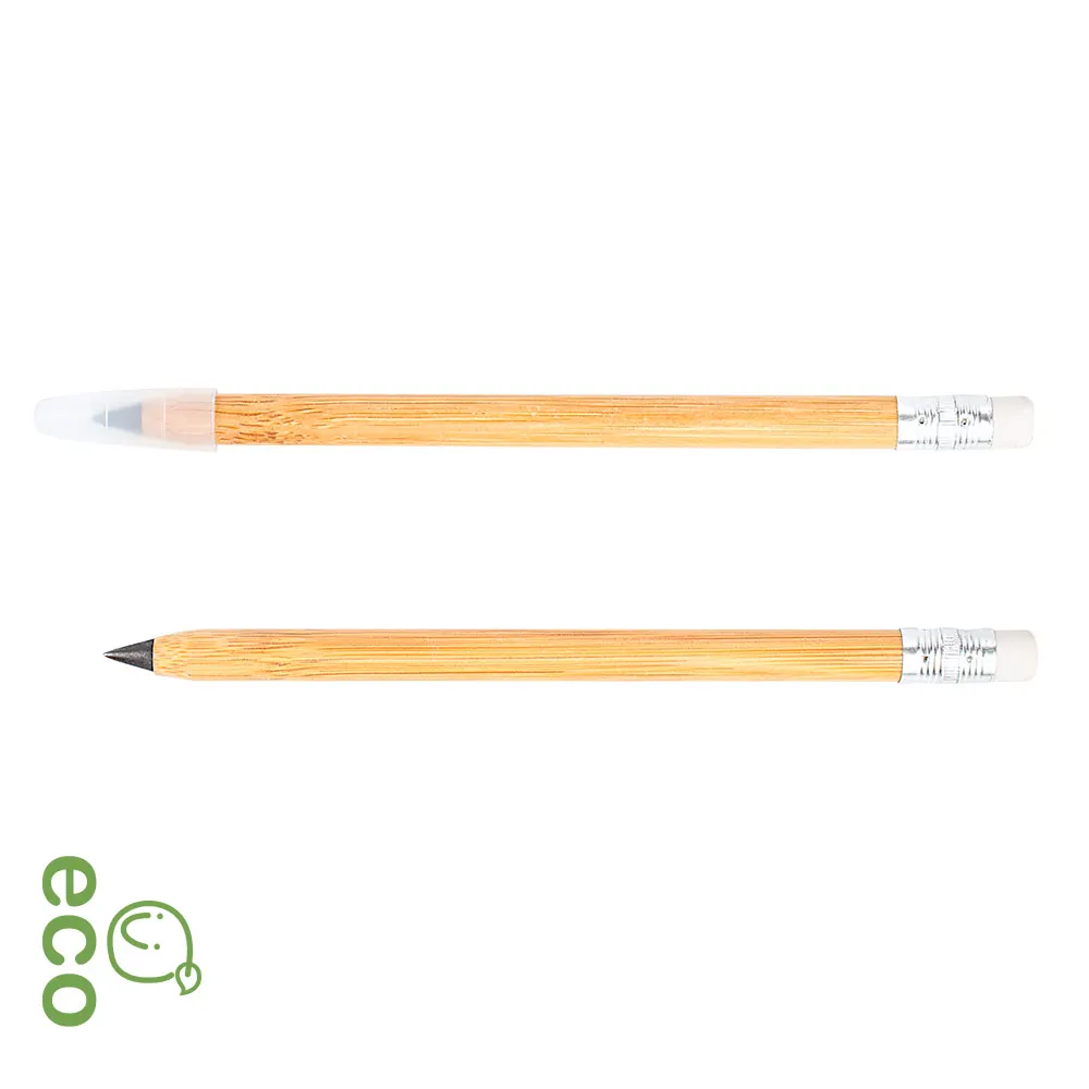 Customized logo eco friendly bamboo wood infinity inkless pen and pencil for students with cap and eraser