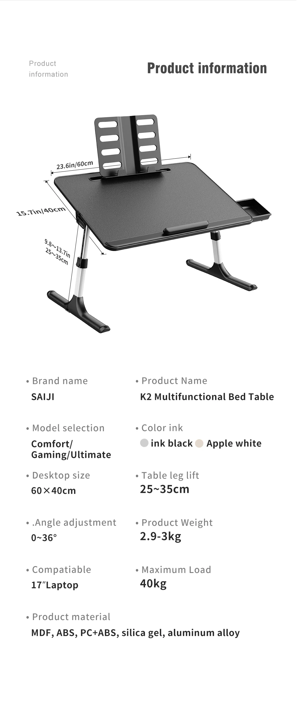 Big Size Lazy Bed Study Table For Adults Folding Portable Laptop Desk