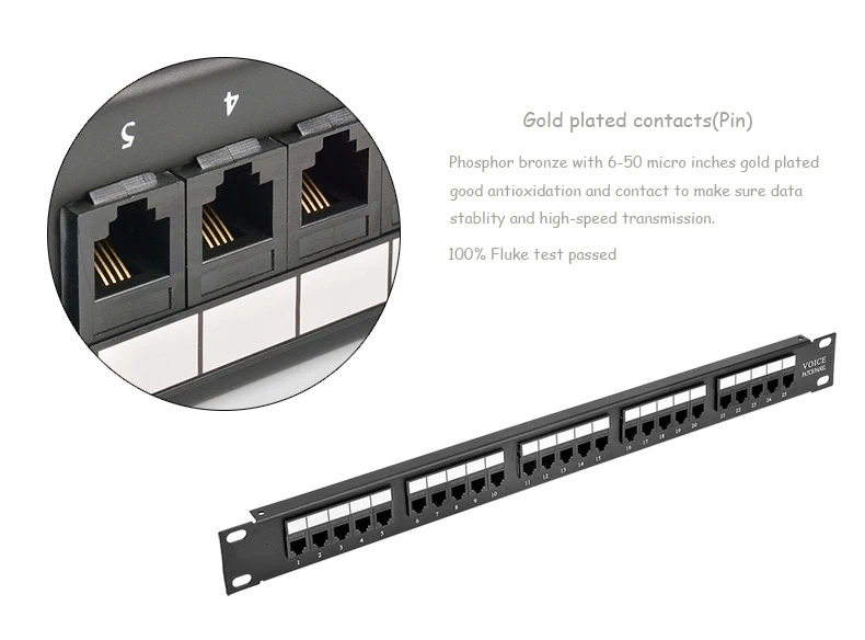 Leading Technology 6P4C RJ11 UTP Modular Type Telephone Voice 25 Ports Cat3 Rack Mount Patch Panel for Cabinet