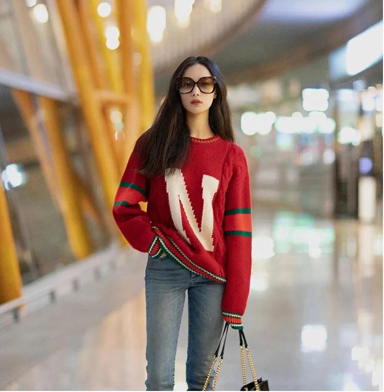Suéteres De Punto Para Mujer,Jersey De Cuello Redondo Suelto De Talla Grande,Estrella  Con El Mismo Punto,Amazon,Nuevas Marcas - Buy Las Nuevas Marcas Amazon Top  Vendedor Estrella Con El Mismo Párrafo Dama Suéter,Suelto