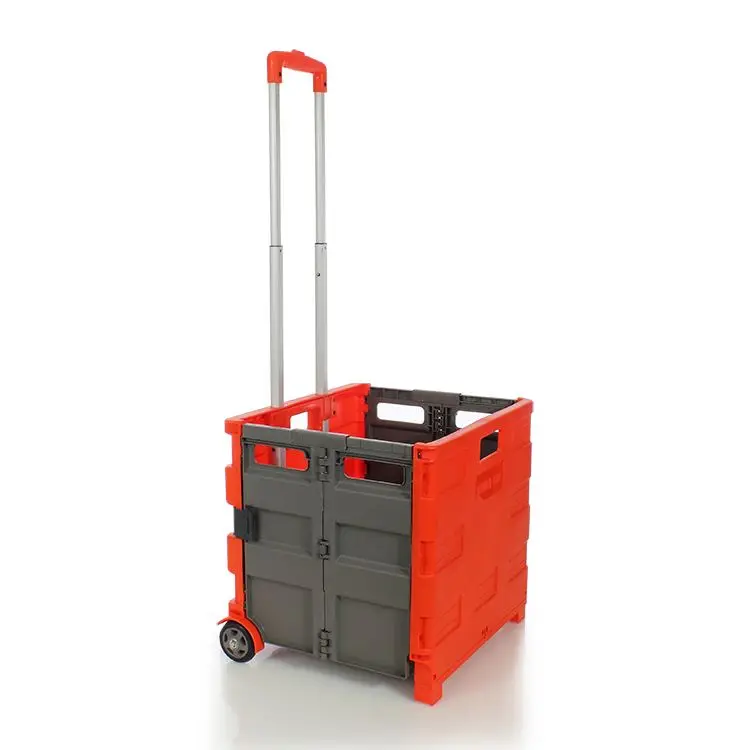 Loading Capacity Market Trolley Cart Plastic Folding Shopping Cart with Wheel