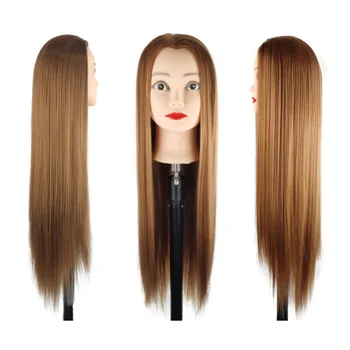Mannequin Head Female Wig Black Brown Synthetic Hair Manikin Head Hairdresser Wig Practice Model Head