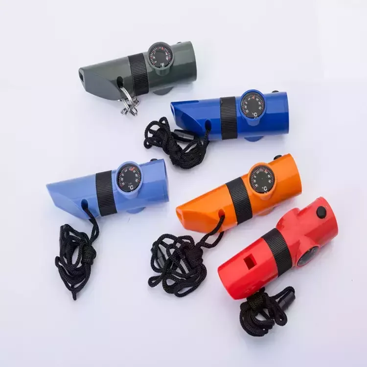 Multi Functional 7 in 1 Camping Hiking Outdoor Survival Traveling Compass  Magnifier LED Flashlight Thermometer Emergency Whistle - China Whistle,  Plastic Whistle