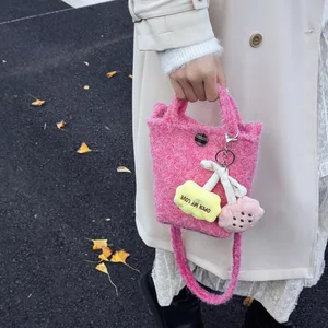 2026 Winter PU Furry Bucket Shoulder Bag Women's Crossbody Purse with Zipper Closure Fashion Stylish for Outings