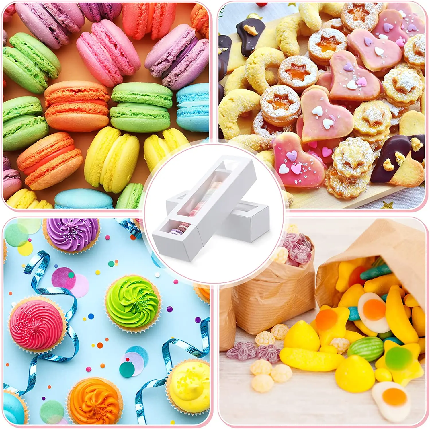 Macaron Boxes with Clear Display Window Small Macaron Container White ...