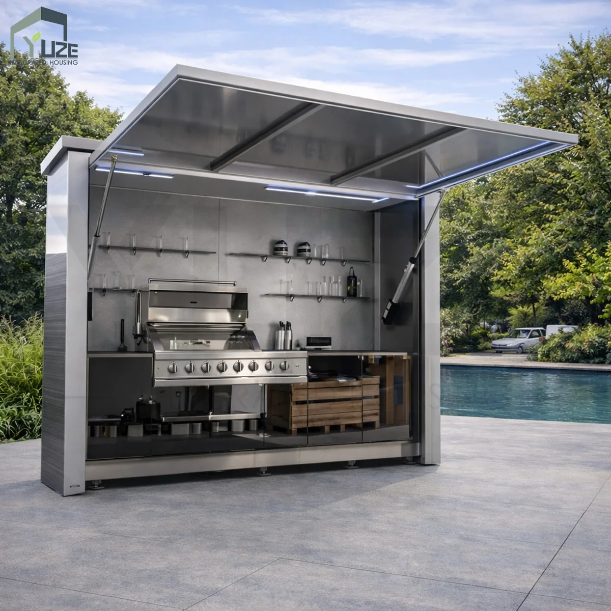 product modern design stainless steel modular mobile outdoor container kitchen pod shed-3