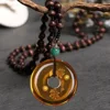 Collar de ámbar fósil con cuentas de madera - Colgante de la paz