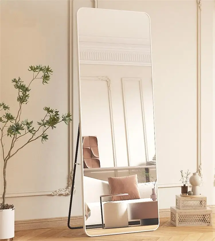 Floor Mirrors Long Dressing Standing Full Length Large Rectangle Aluminium Framed Mirror With Stand for Livingroom