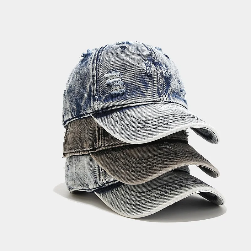 Denim Caps Trend 2024 Summer New Distressed Denim Dad Hat Men