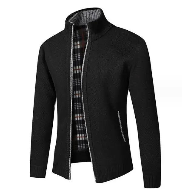 Knitted Cardigan Jacket Men's Winter Plush Thickened Warm and Cold proof Slim Fit Sweater Coat_voghion.com