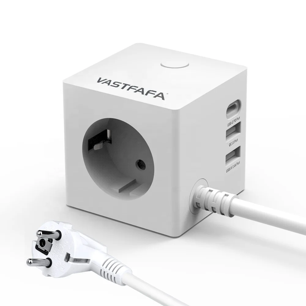 Vastfafa European  Plug USB Power Strip Cube Outlet Surge Protector Extension Socket