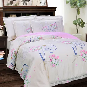 Hot Selling Home Textiles Cotton Bed Sheet Print Flower Pattern Queen Size Quilt Cover Bedding Set