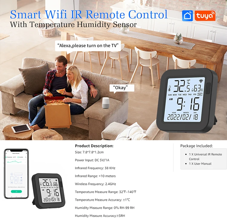Emylo Wifi Ir Remote Control With Temperature And Humidity Sensor,Wifi