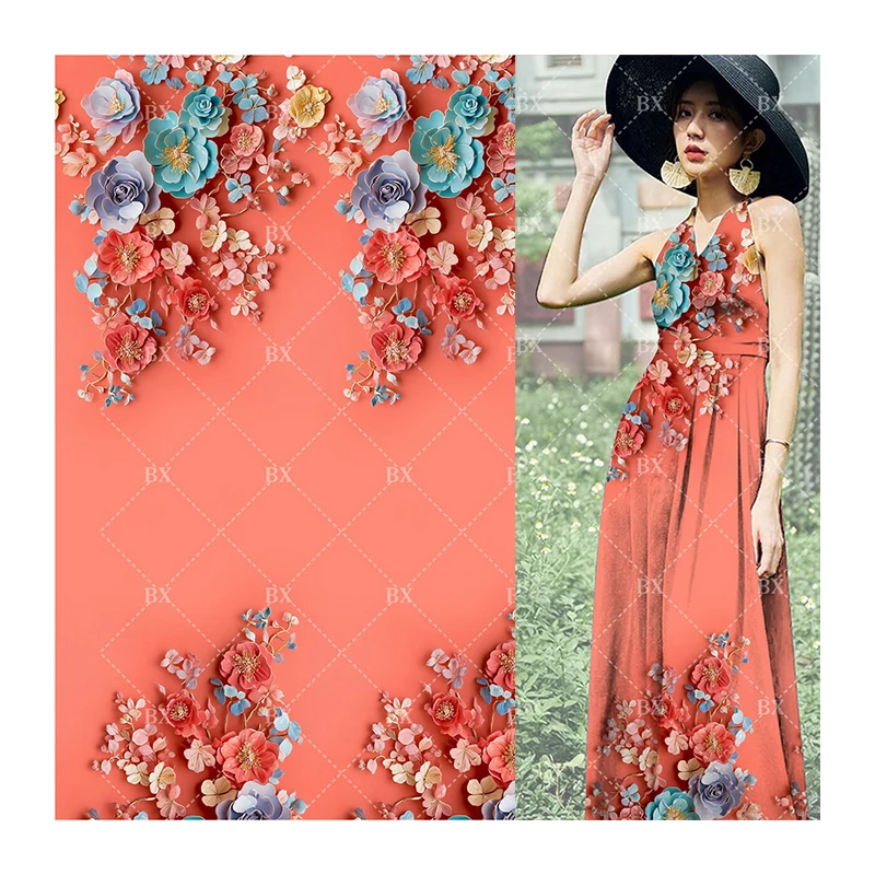 100% Rayon Challis 3D Digital Printed Woven Spun Viscose Fabric for Ladies Shirts Skirts Dresses
