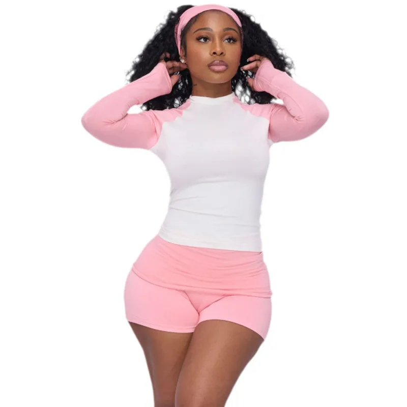 Custom Logo Color Block Women Loungewear Set Casual Women Short