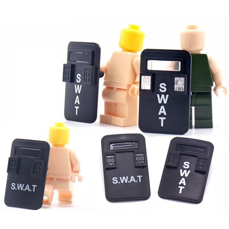 SWAT Shield Defense Equipped WW2 Soldiers Accessories Army Military Weapon Pack Building Blocks Model Toy for 5 to 7 Years Old