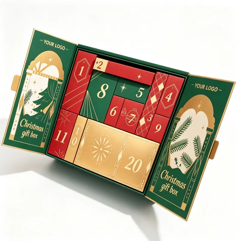 Bagong Disenyo: Cosmetic Packaging para sa 12 o 24 Araw na May Ribbon Paper Box, Walang Laman na Christmas Advent Calendar para sa Packaging ng Beauty Product Gift